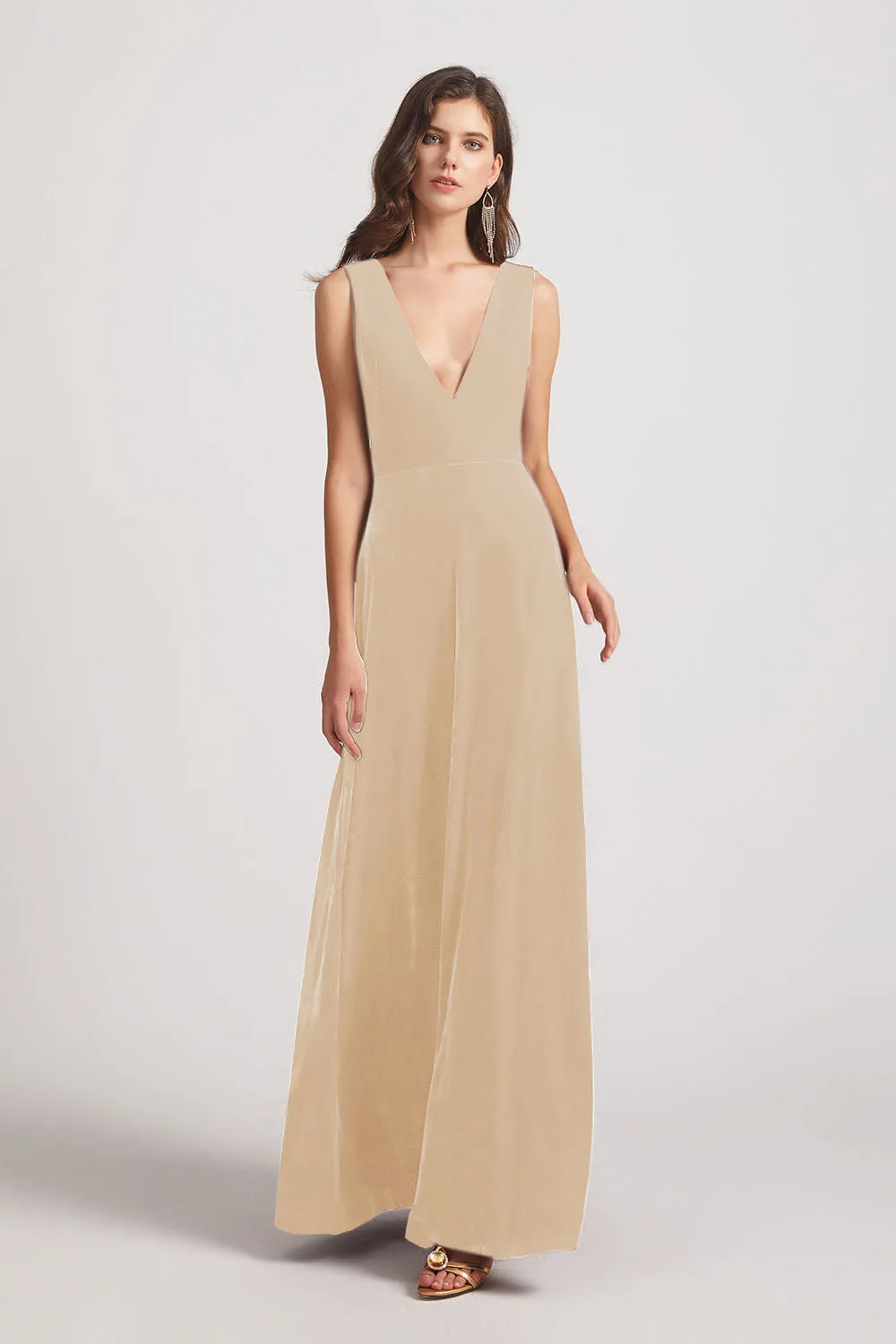 Bold Velvet Bridesmaid Dress With Daring Deep V Neck (AF0133)