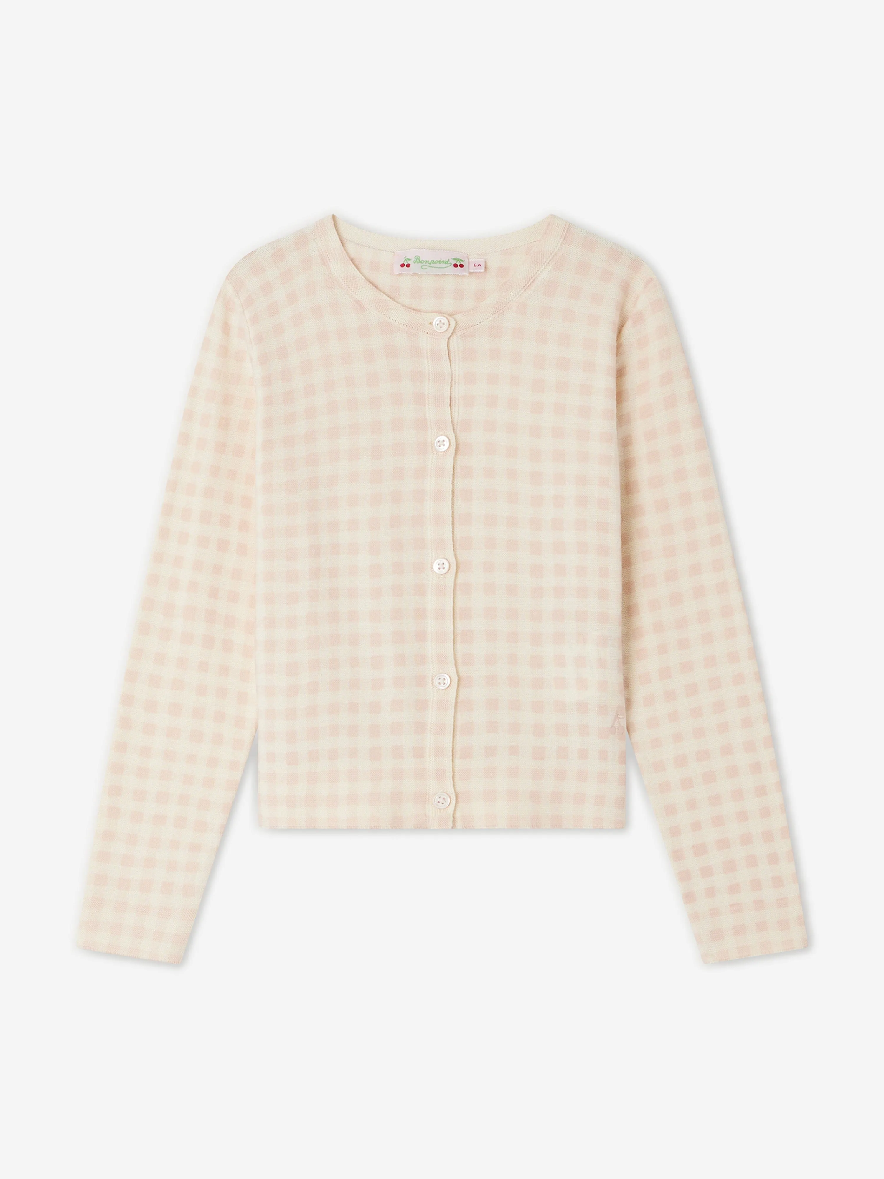 Bonpoint Girls Checked Tyra Cardigan in Pink