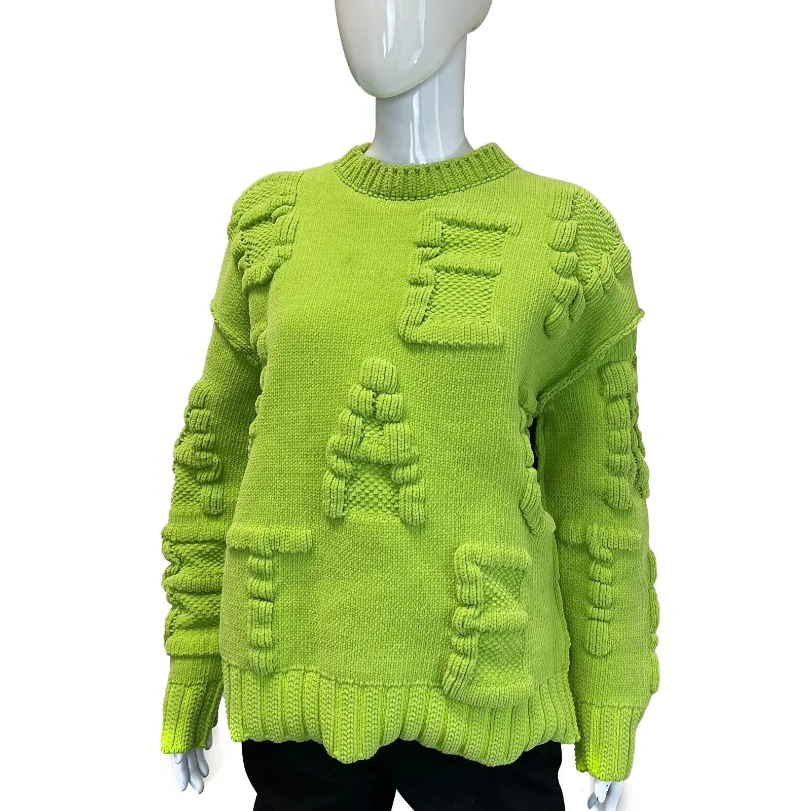 Bottega Veneta Excellent Chenille Knitted Alphabet Sweater Green XS US 0