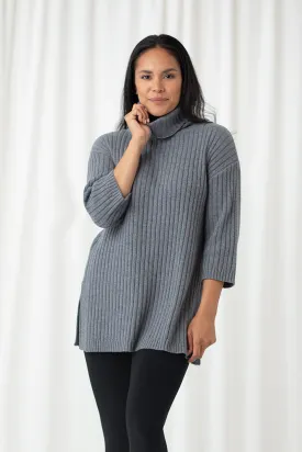 Boxy Rib Sweater Tunic | Melange Light Grey