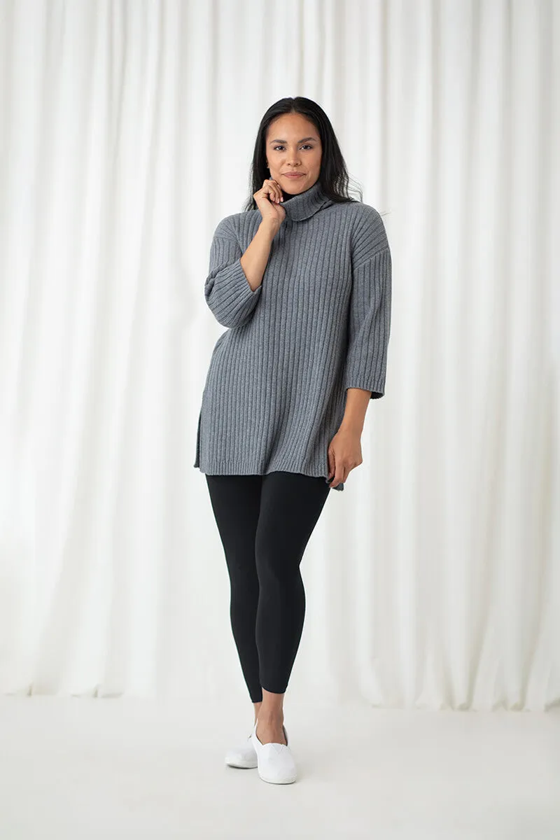 Boxy Rib Sweater Tunic | Melange Light Grey