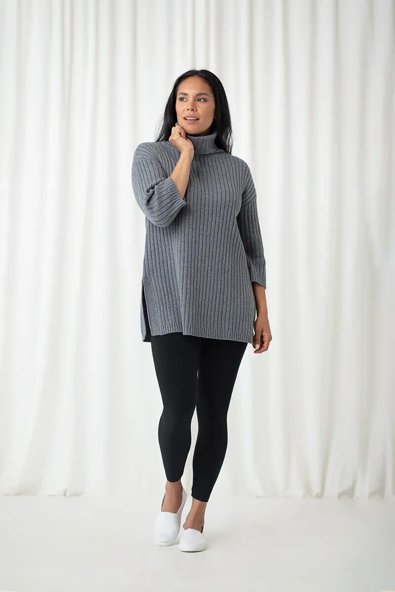 Boxy Rib Sweater Tunic | Melange Light Grey