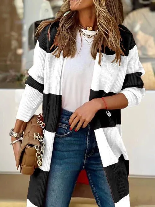 Brooklyn Contrast Open Front Long Sleeve Cardigan