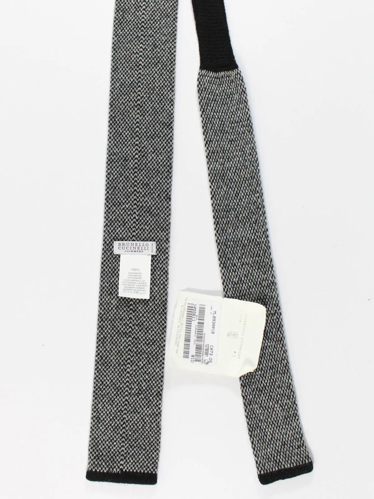 Brunello Cucinelli Square End Knitted Tie Gray Black Bird Eye - Cashmere SALE