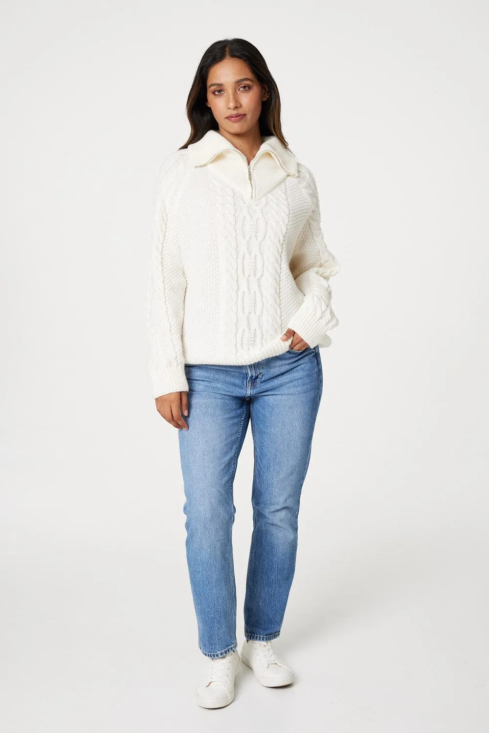 Cable Knit Zip Neck Knit Jumper