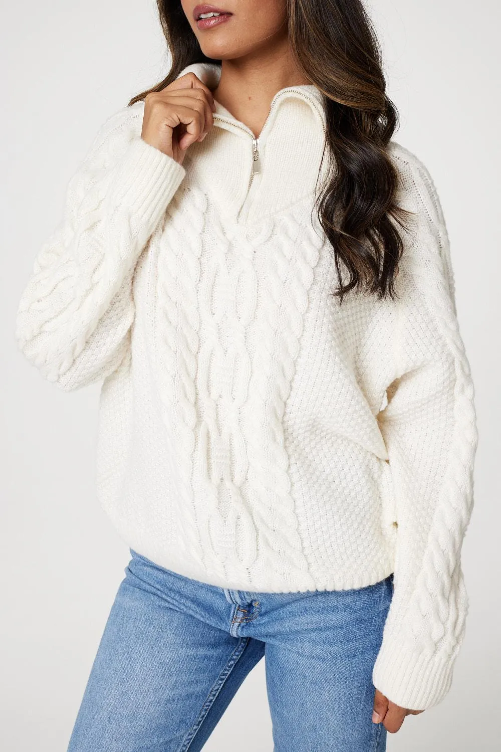 Cable Knit Zip Neck Knit Jumper