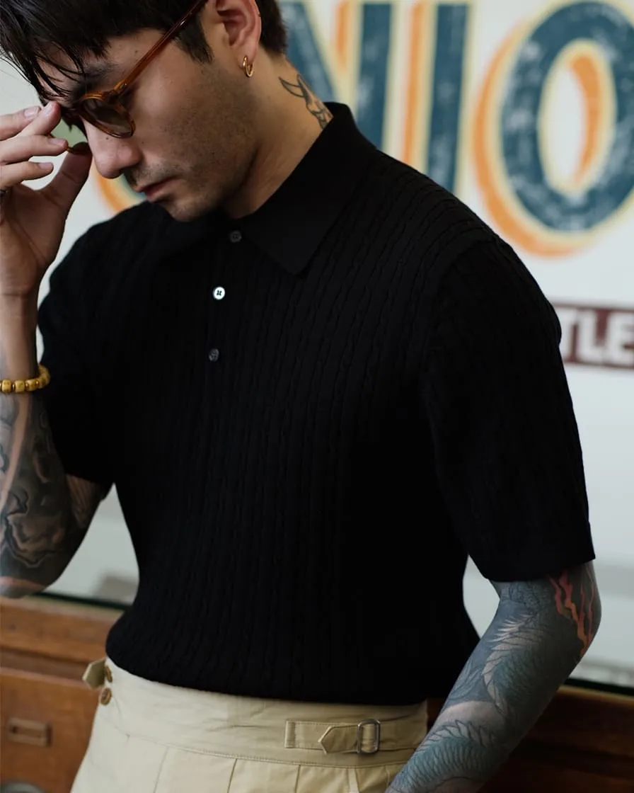 Cable Knitted Polo Shirt