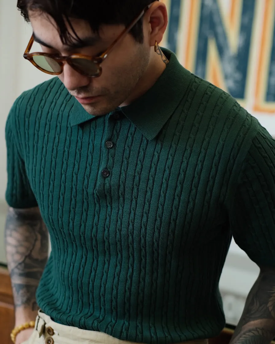 Cable Knitted Polo Shirt