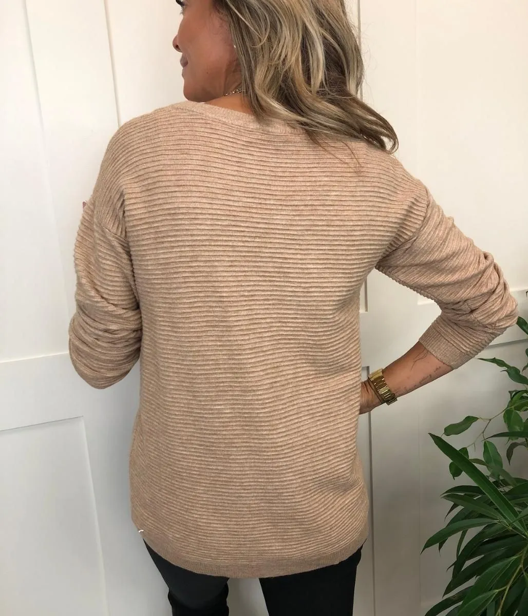 Camel Textured Ribbed Jumper