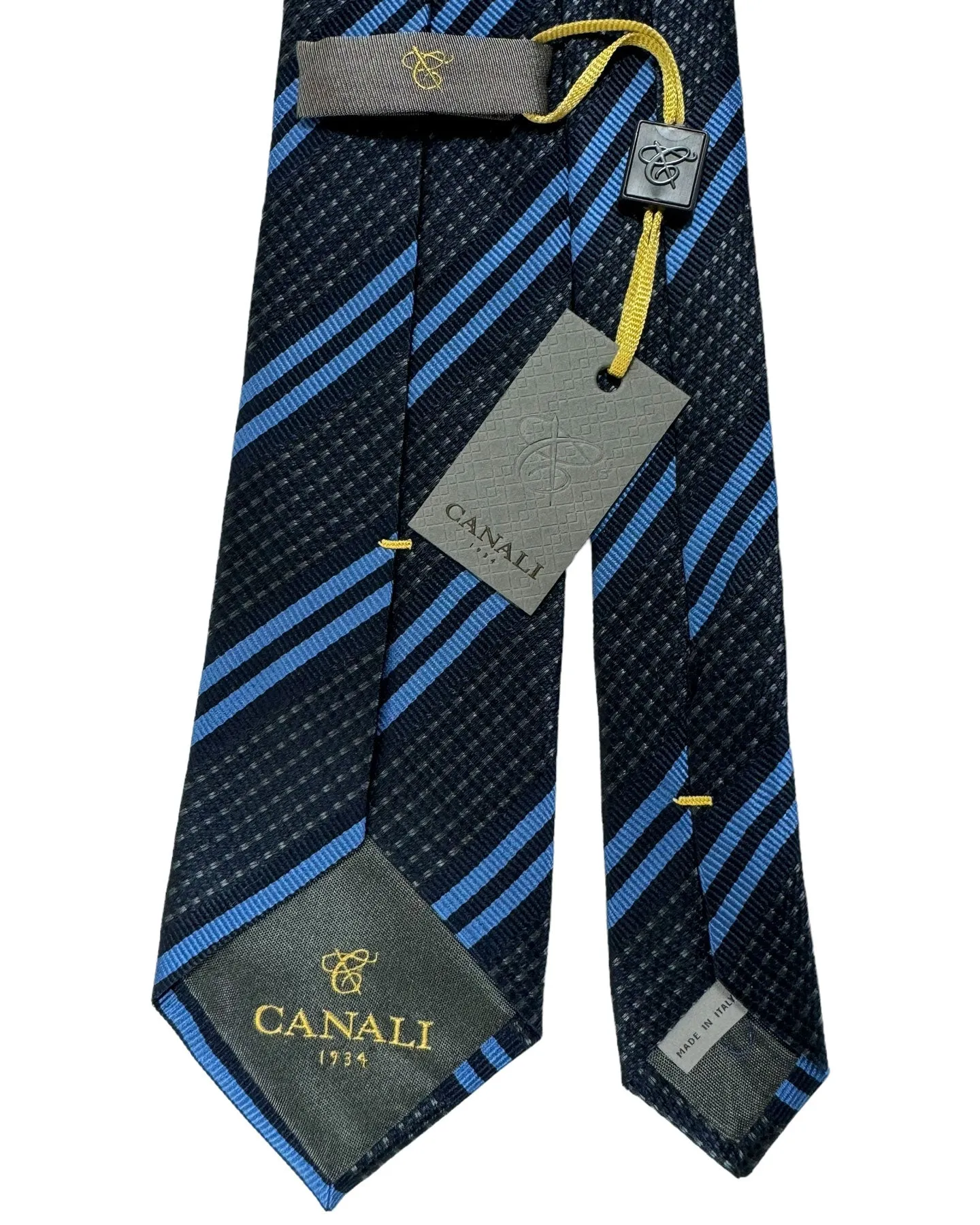 Canali Silk Tie Navy Gray Blue Stripes