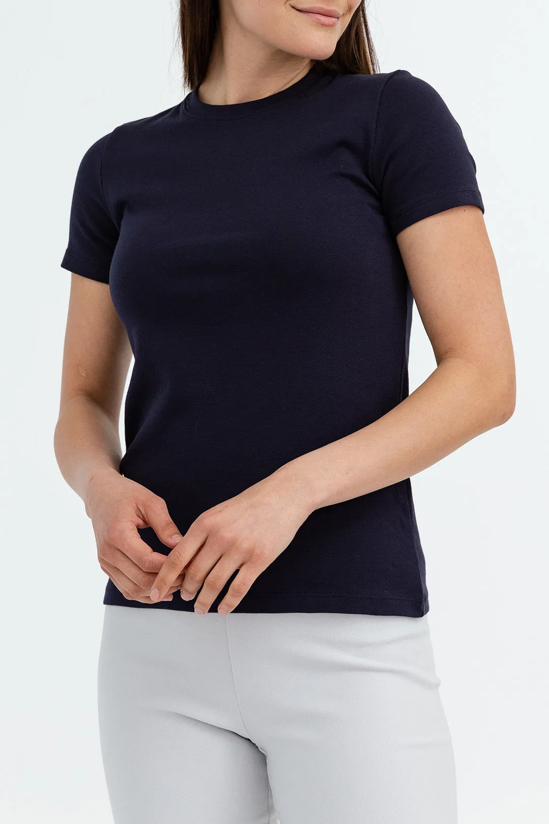 CAP SLEEVE CREW IN PIMA COTTON STRETCH