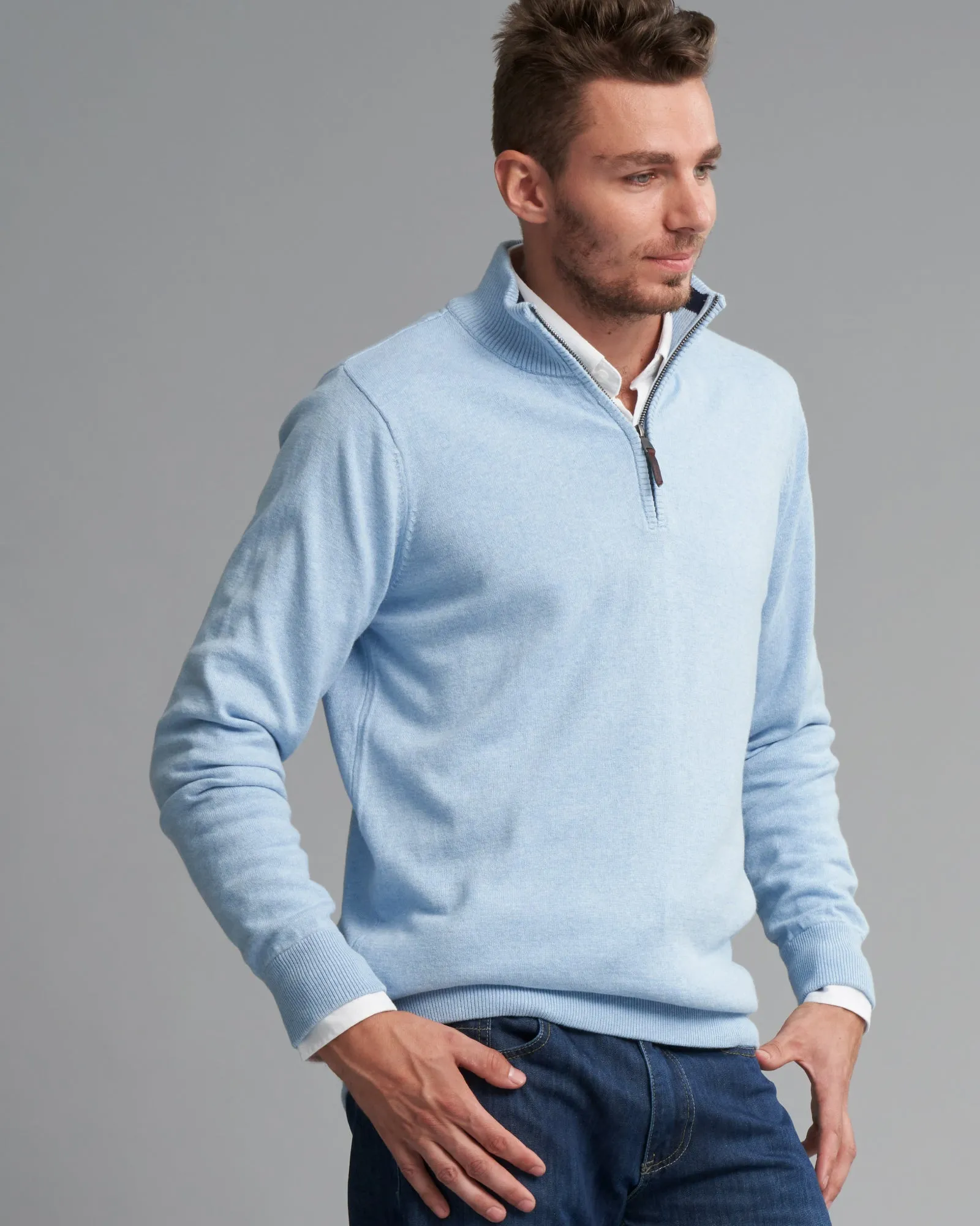 CASHMERE COTTON QTR ZIP KNIT