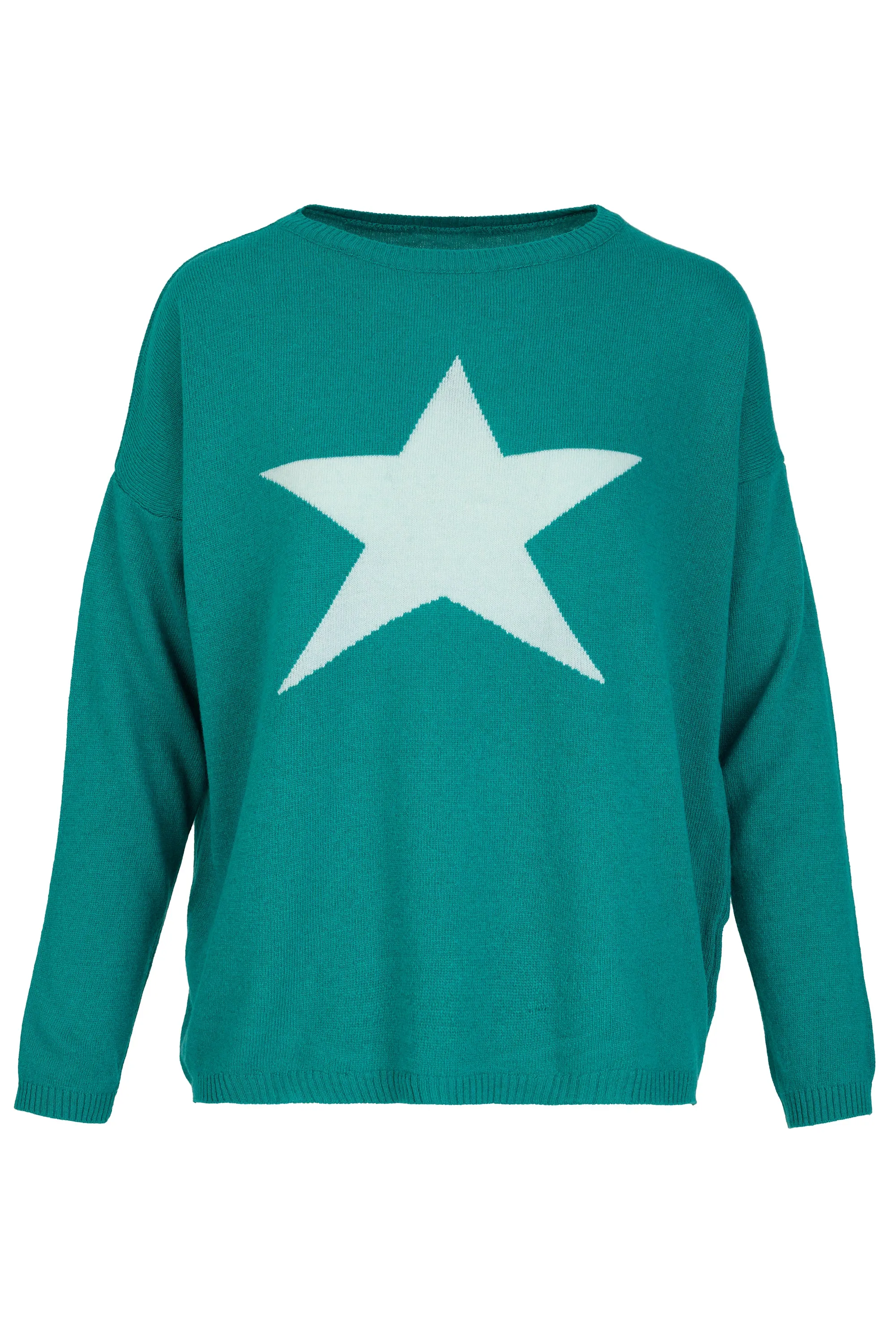 Cashmere Mix Sweater in Teal with Pale Teal Star