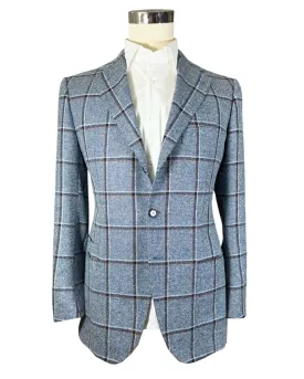 Cesare Attolini Sport Coat Blue Windowpane Wool Silk EU 50/ US 40