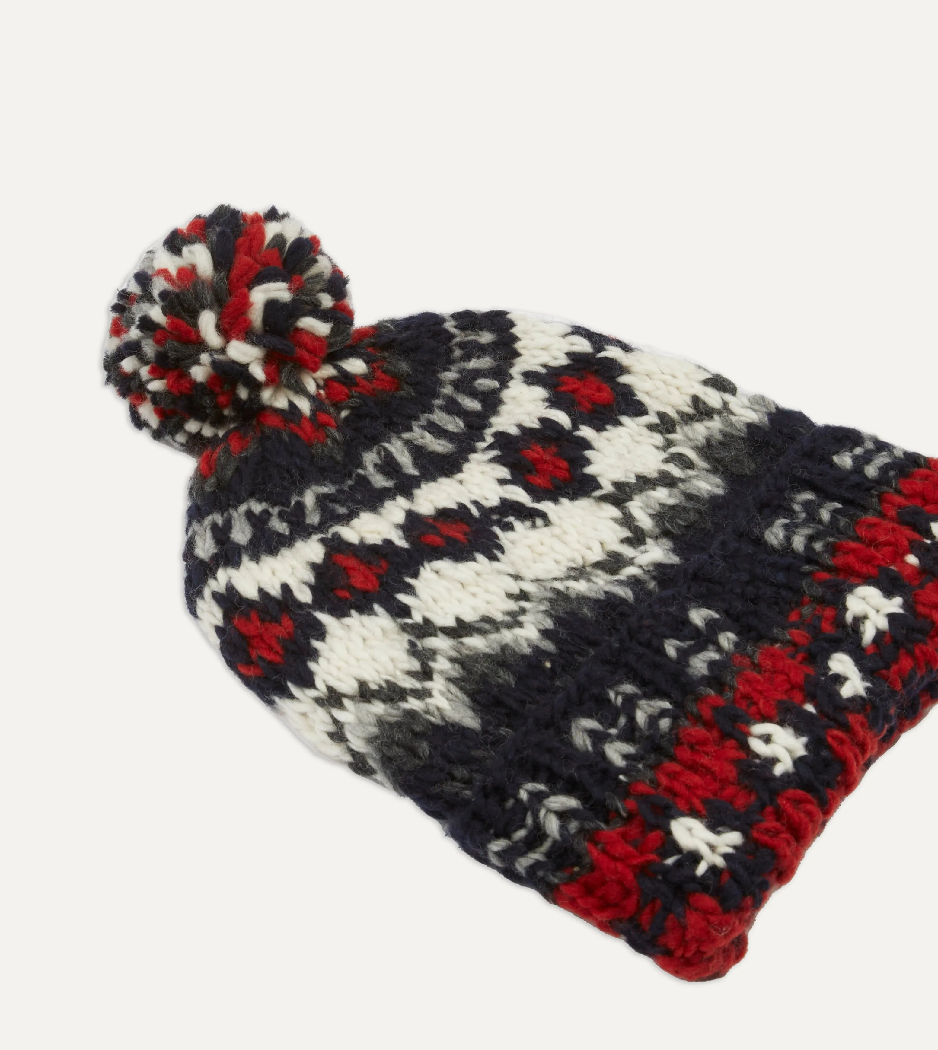 Chamula for Drakes Navy Fairisle Merino Wool Knit Cap - Luxurious Winter Accessory