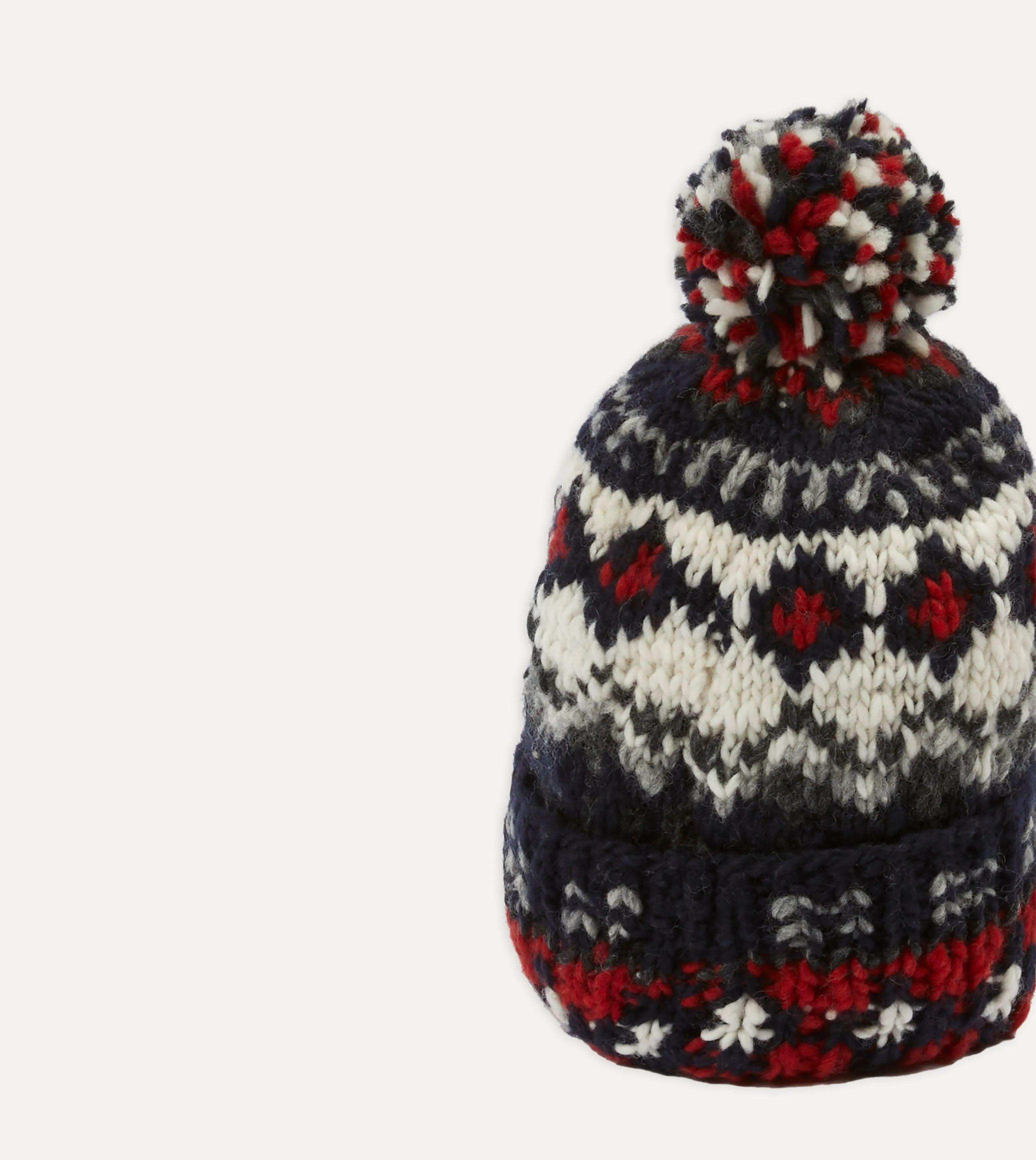 Chamula for Drakes Navy Fairisle Merino Wool Knit Cap - Luxurious Winter Accessory