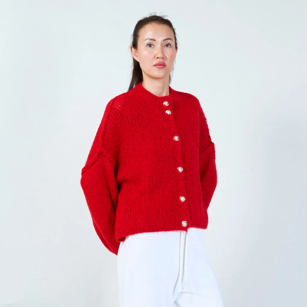 Chunky knit cardigan with decorative buttons wholesale