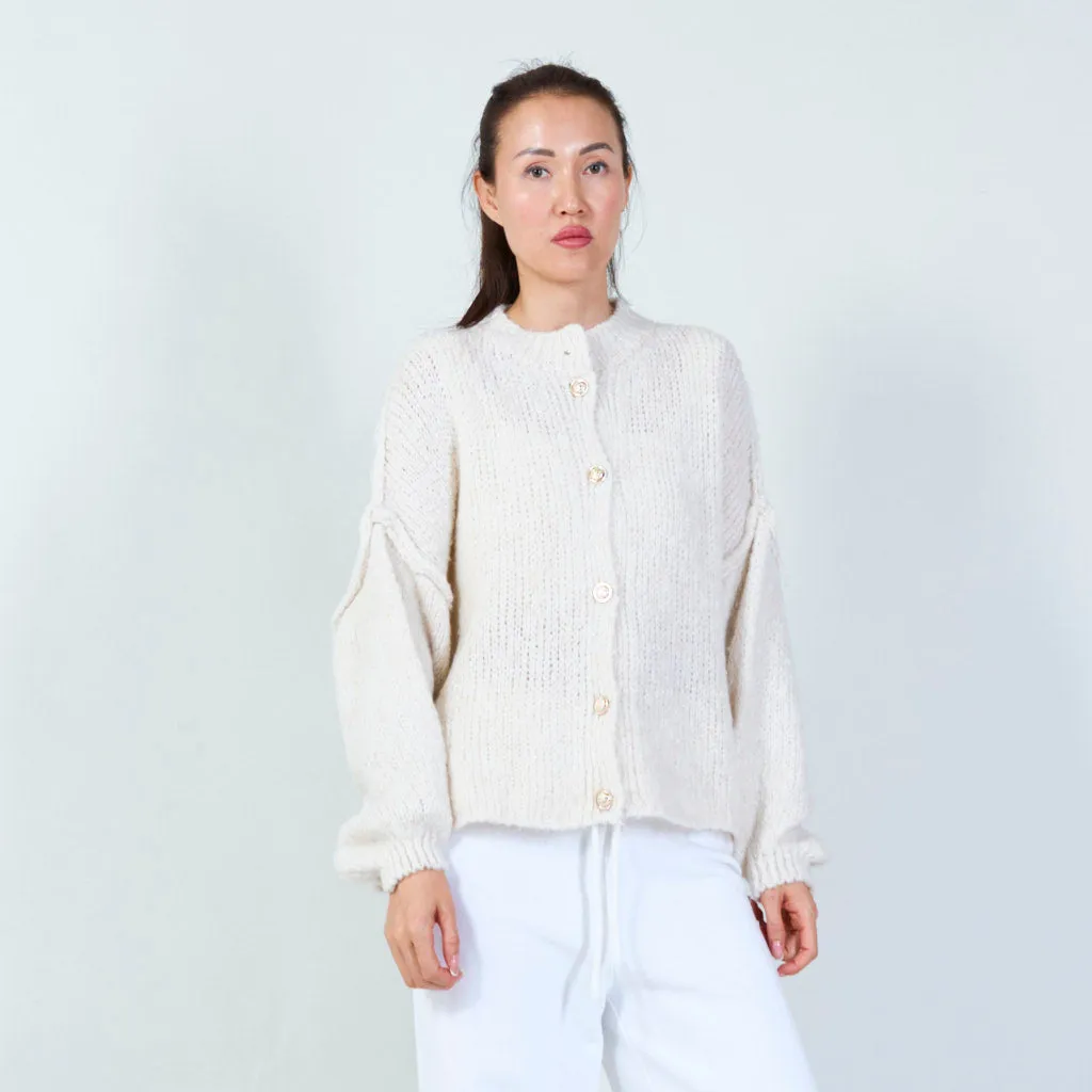 Chunky knit cardigan with decorative buttons wholesale