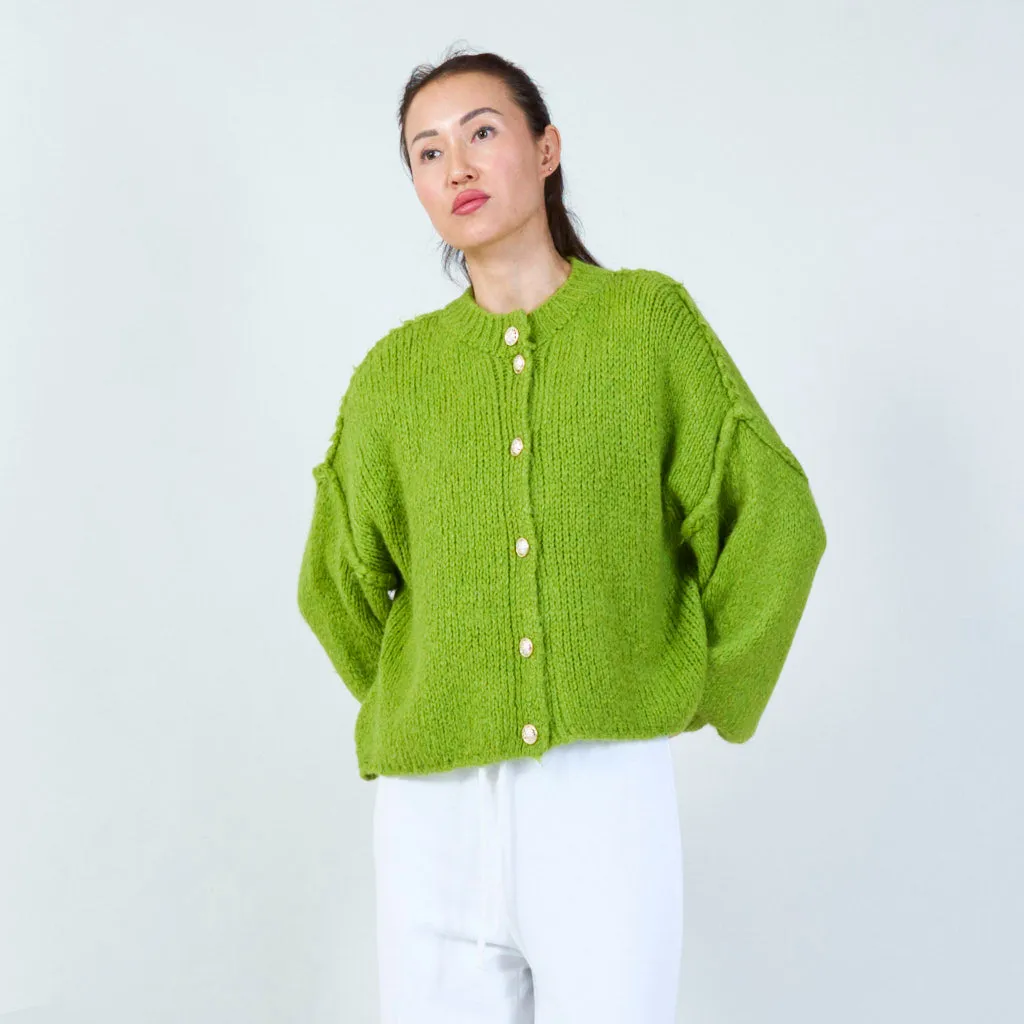 Chunky knit cardigan with decorative buttons wholesale