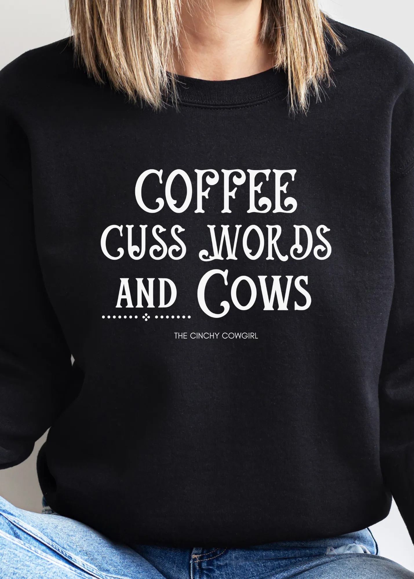 Coffee Cuss Words & Cows Crewneck Sweatshirt