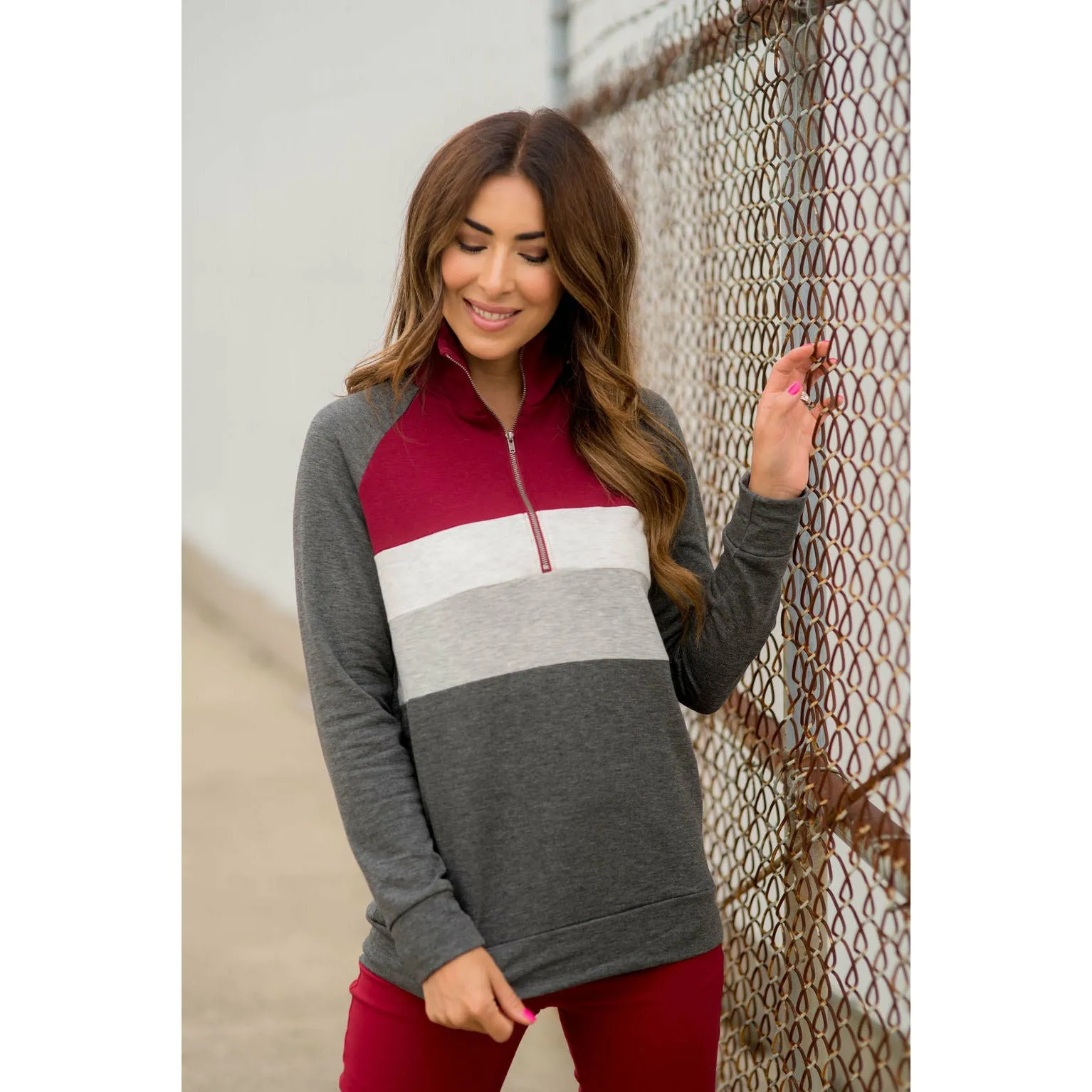 Color Blocked Zip Up Pullover