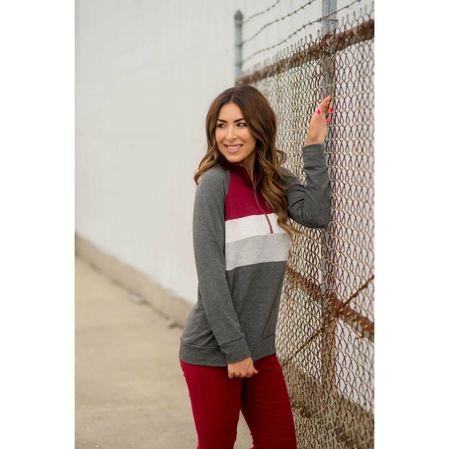 Color Blocked Zip Up Pullover