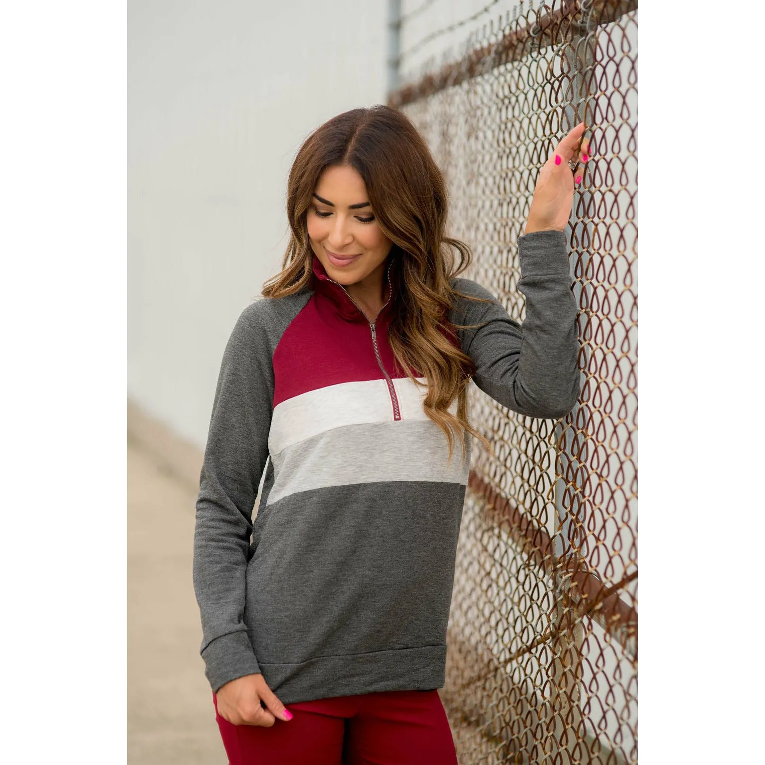 Color Blocked Zip Up Pullover