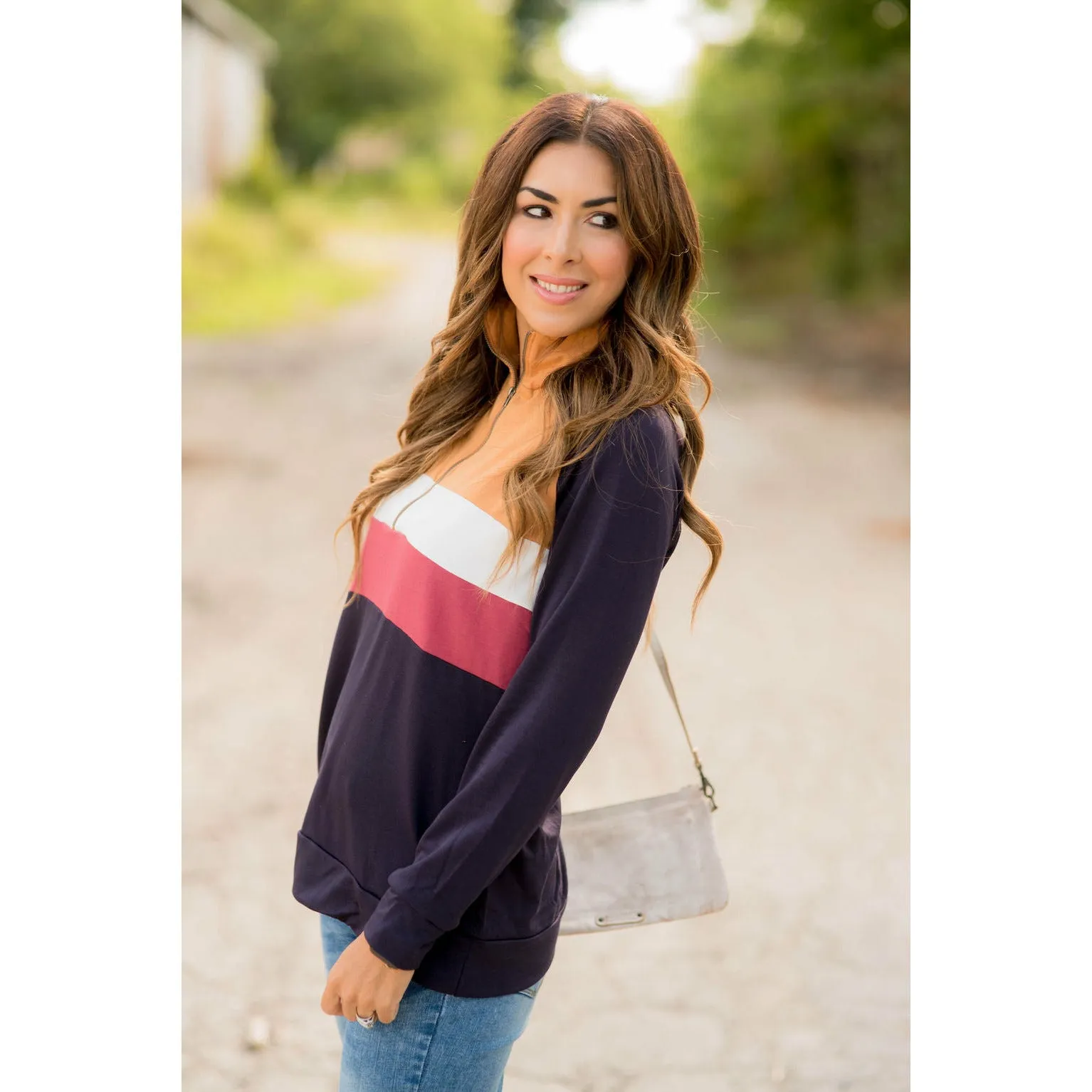 Color Blocked Zip Up Pullover