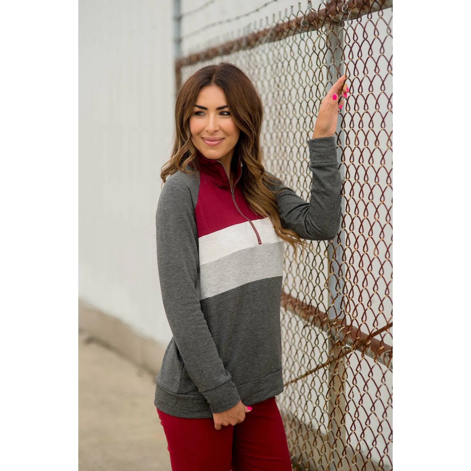 Color Blocked Zip Up Pullover