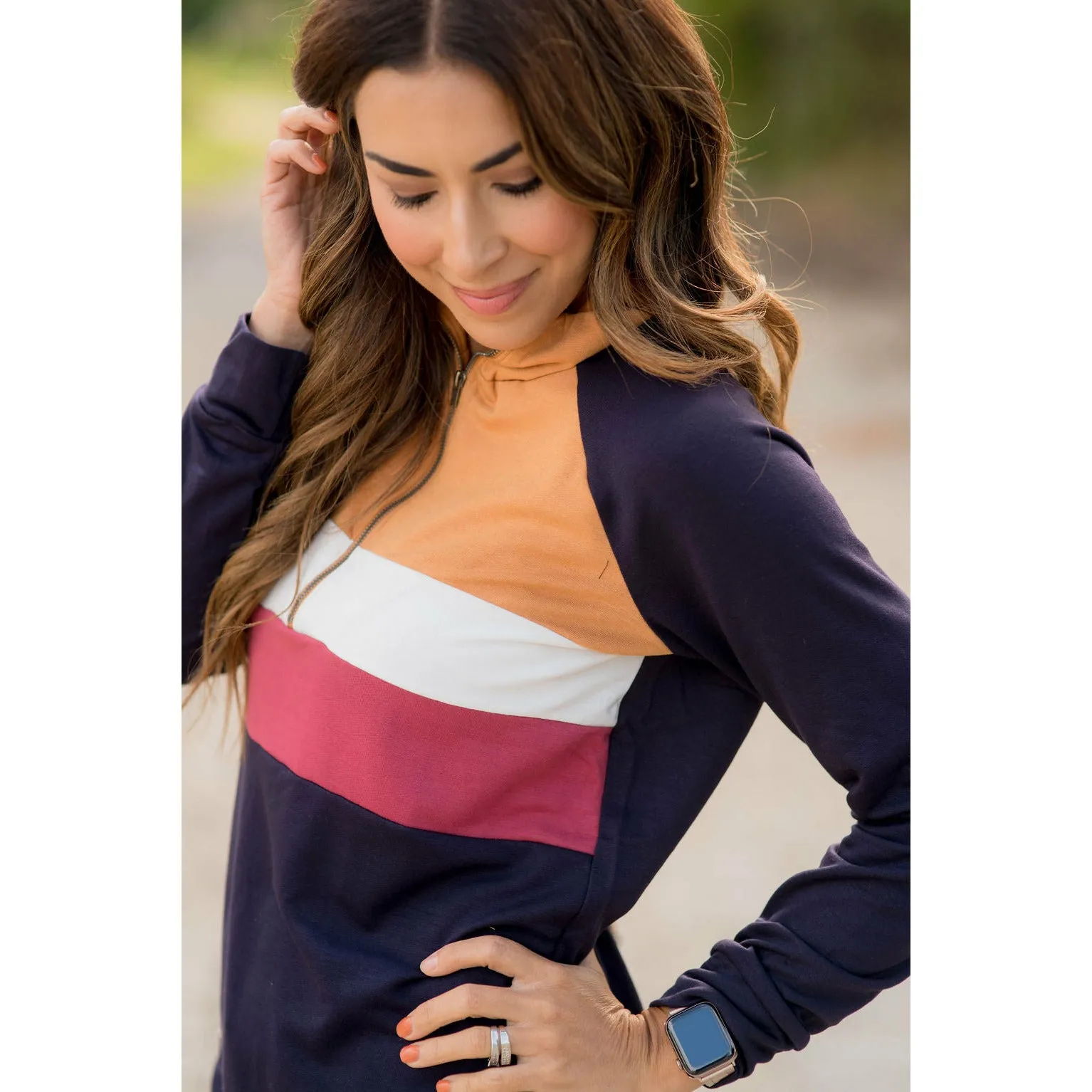 Color Blocked Zip Up Pullover