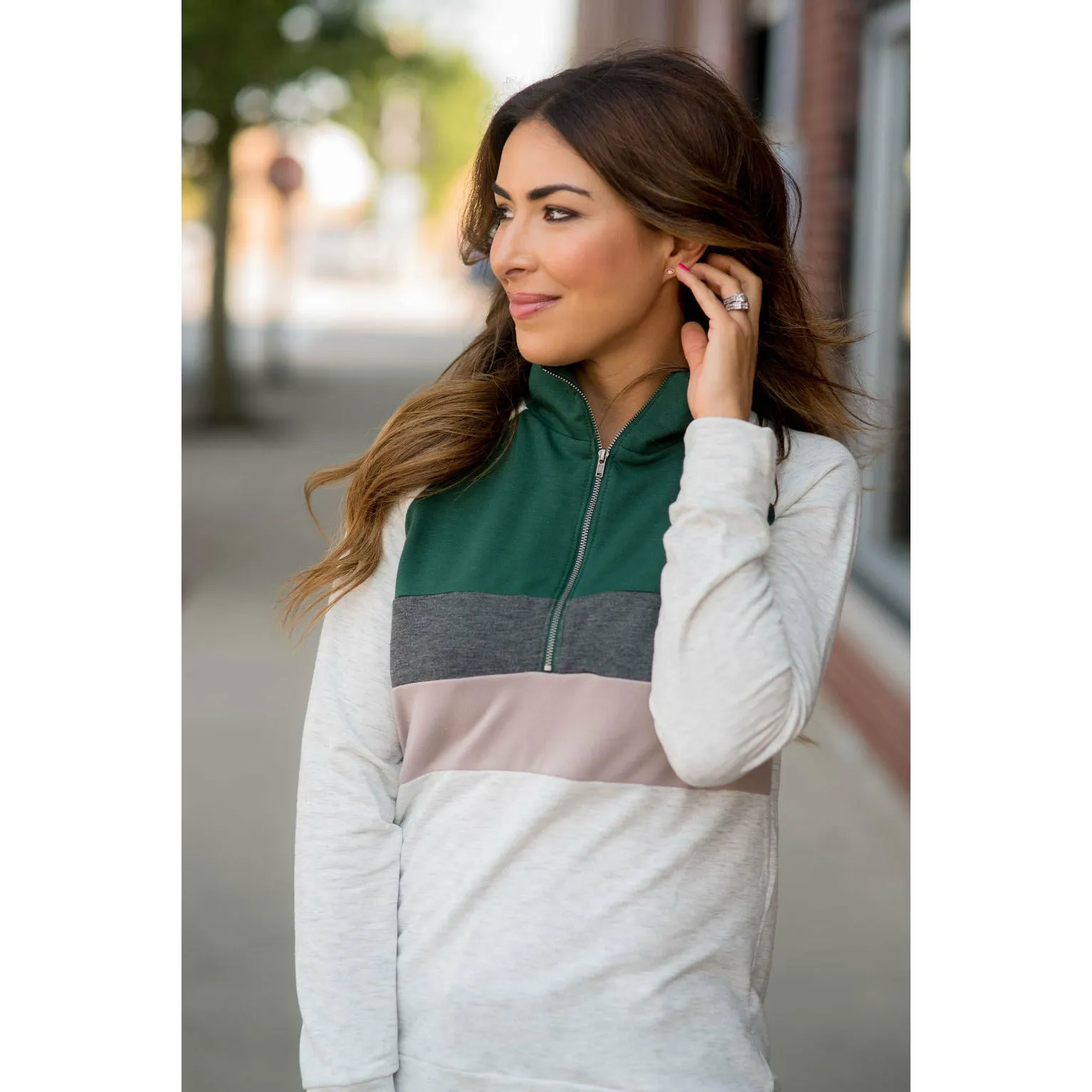 Color Blocked Zip Up Pullover