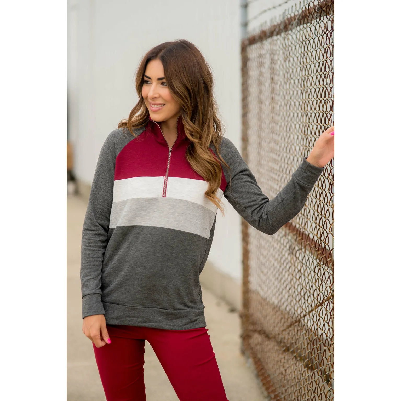 Color Blocked Zip Up Pullover