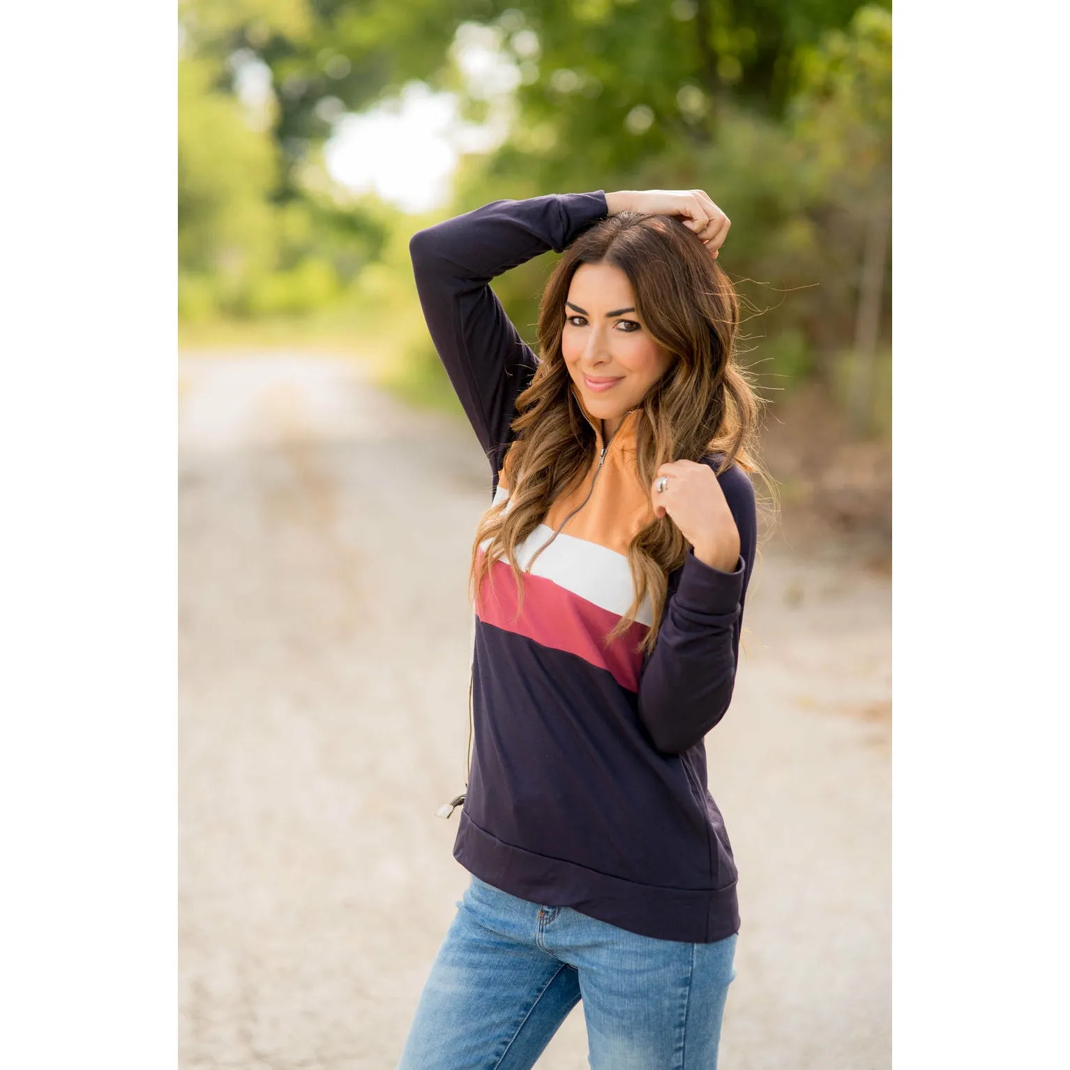 Color Blocked Zip Up Pullover