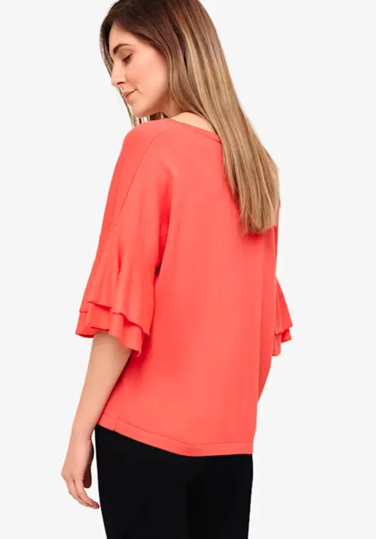 Coral Daisi Double Frill Sleeve Knit Top