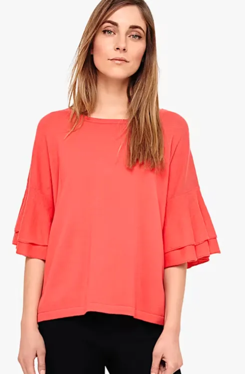 Coral Daisi Double Frill Sleeve Knit Top