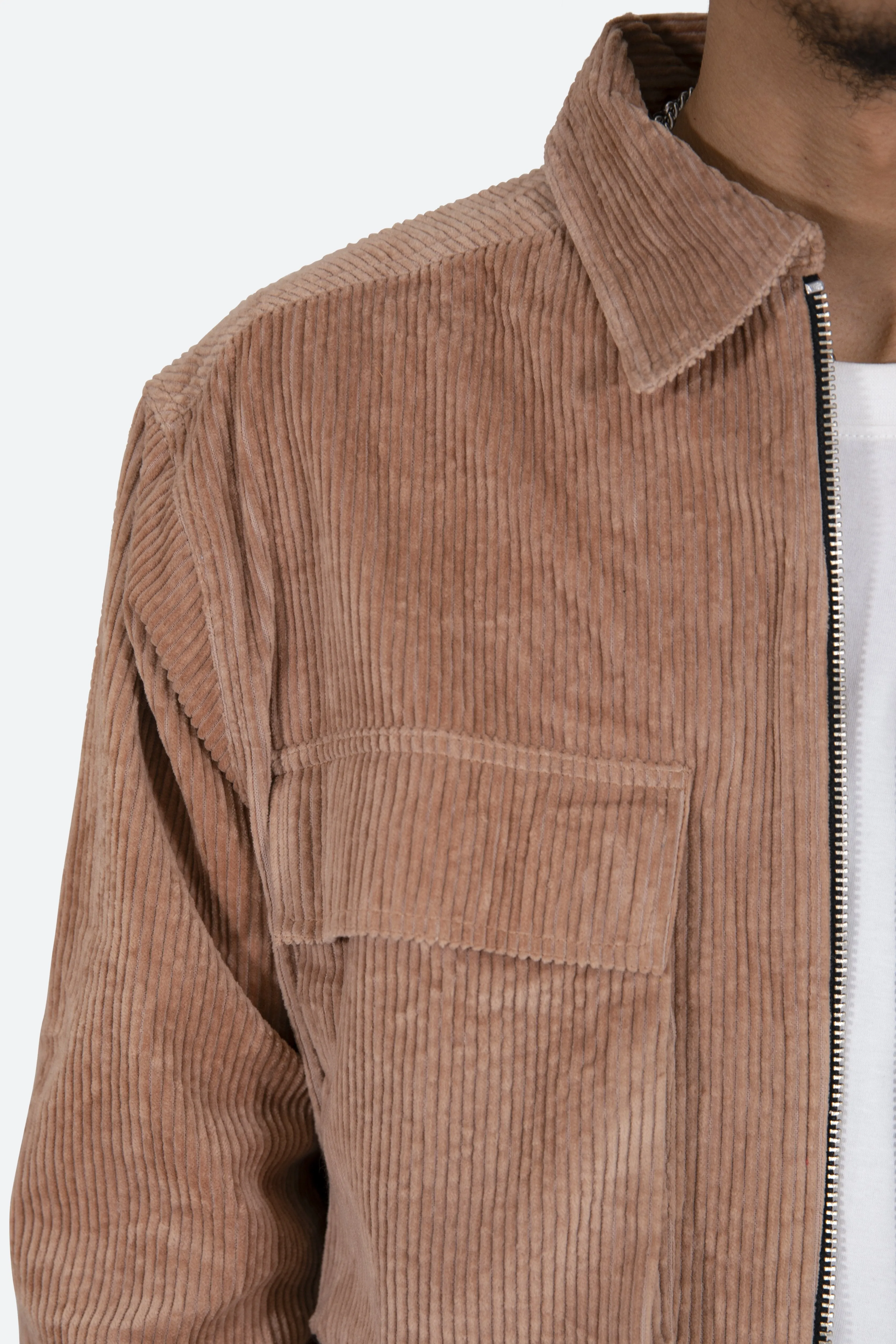 Corduroy Zip Up Shirt - Brown