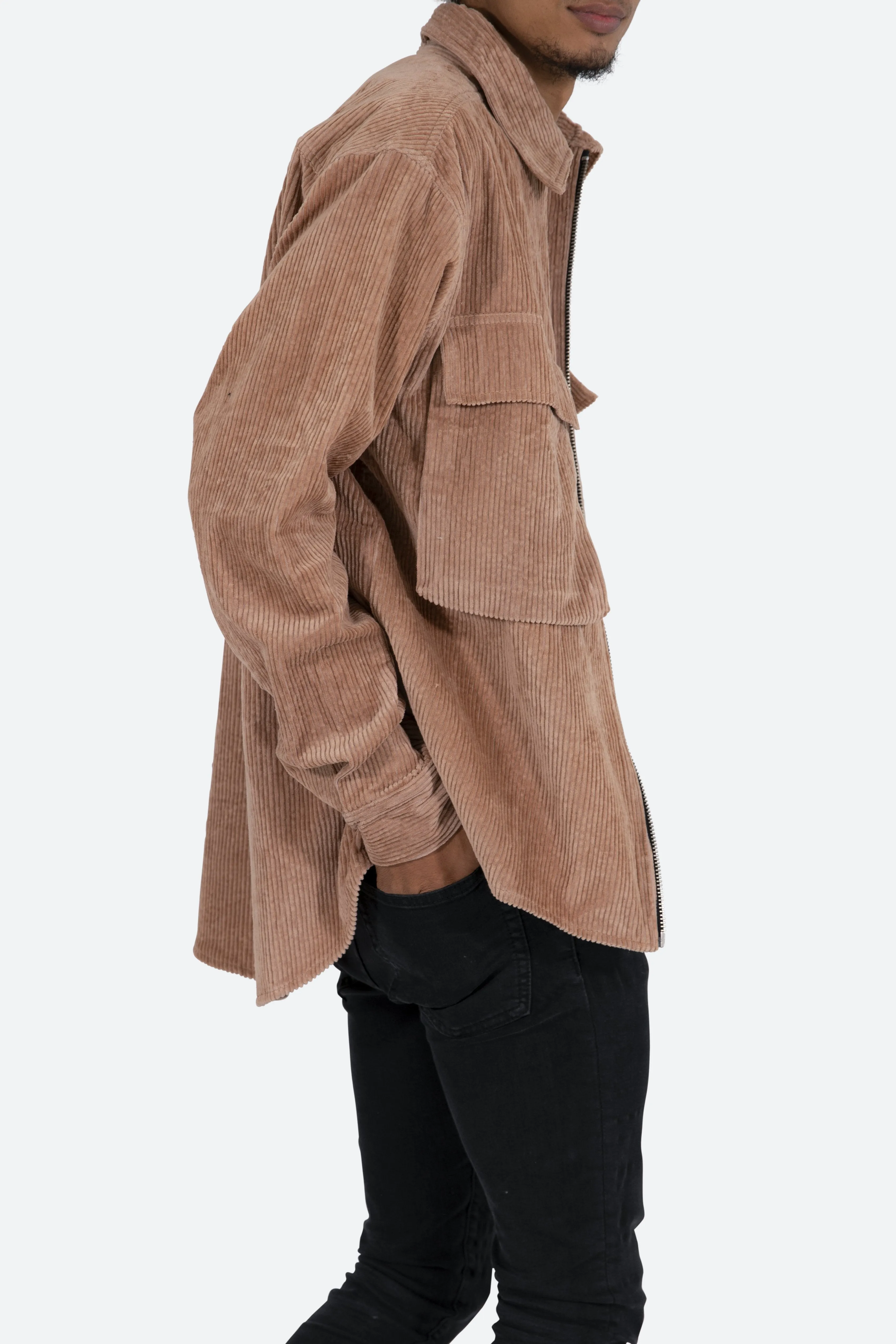 Corduroy Zip Up Shirt - Brown