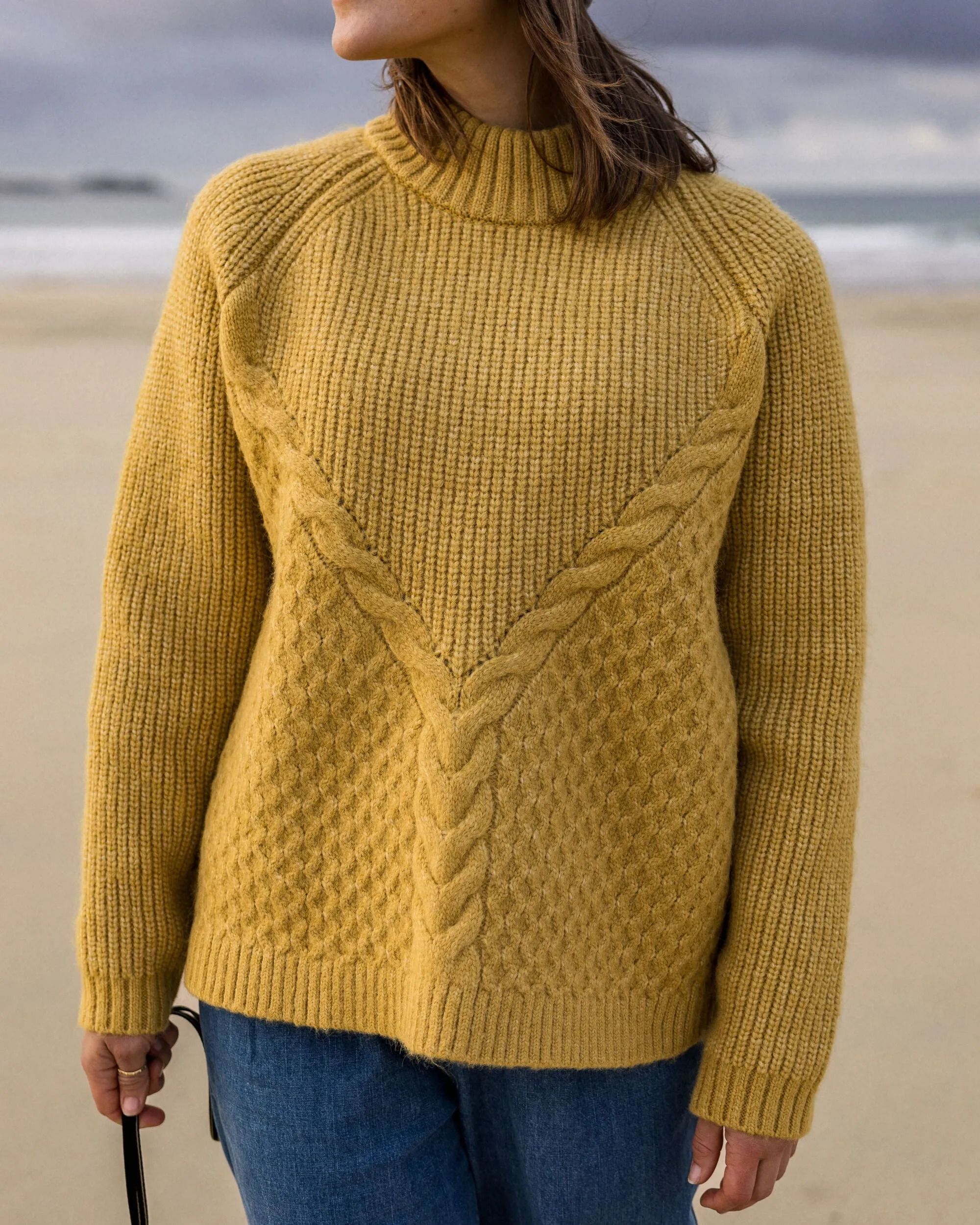 Cozy Cable Recycled Knitted Jumper - Mustard Gold