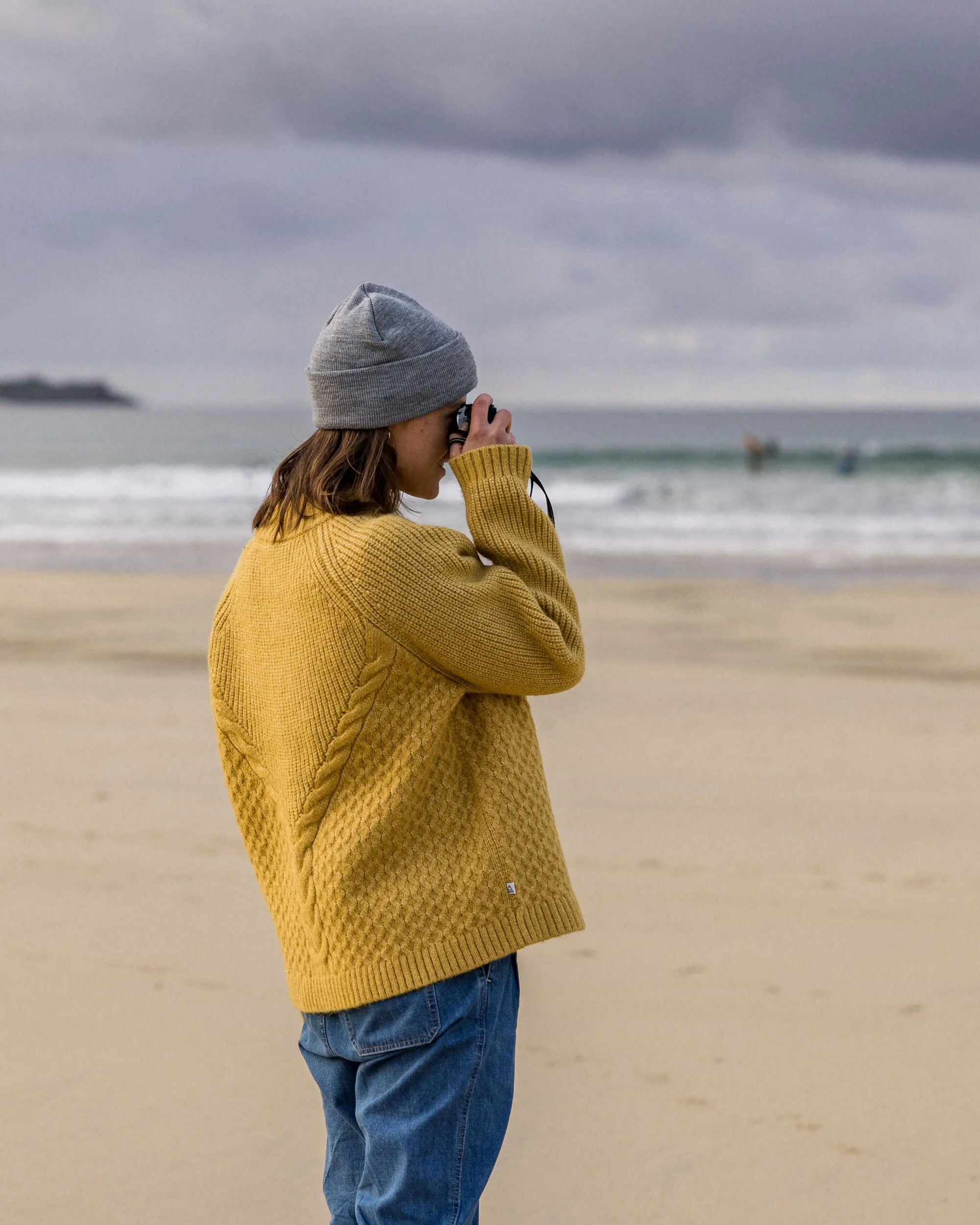 Cozy Cable Recycled Knitted Jumper - Mustard Gold