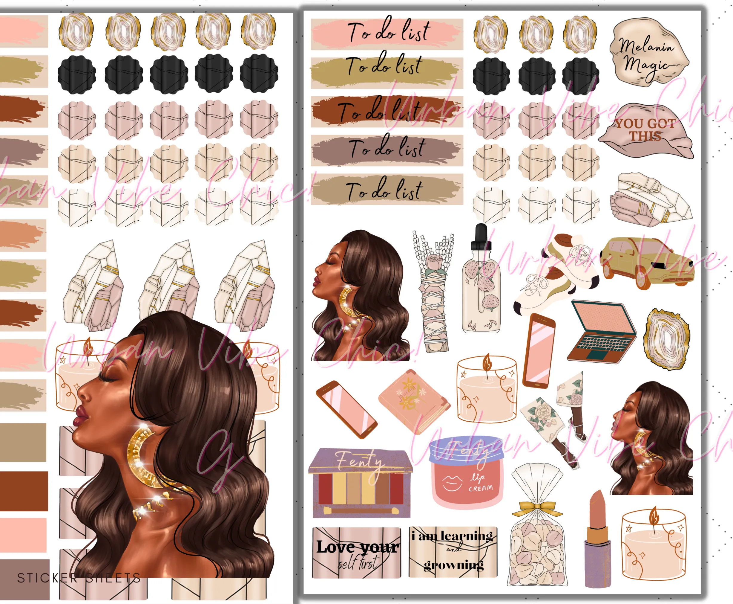 Crystals Full Sheet - Black Girl Planner Stickers