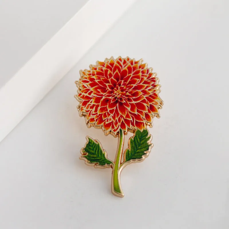 Dahlia (Red/Orange) Floral Enamel Pin