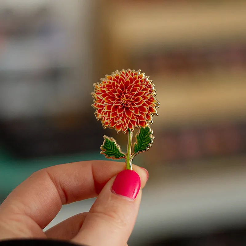 Dahlia (Red/Orange) Floral Enamel Pin