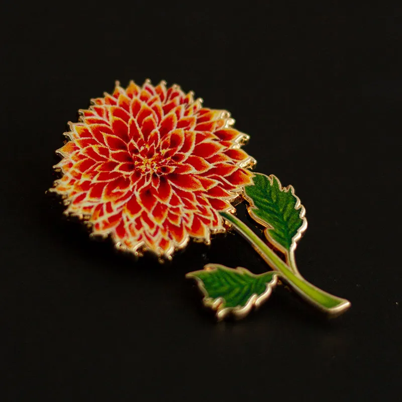 Dahlia (Red/Orange) Floral Enamel Pin