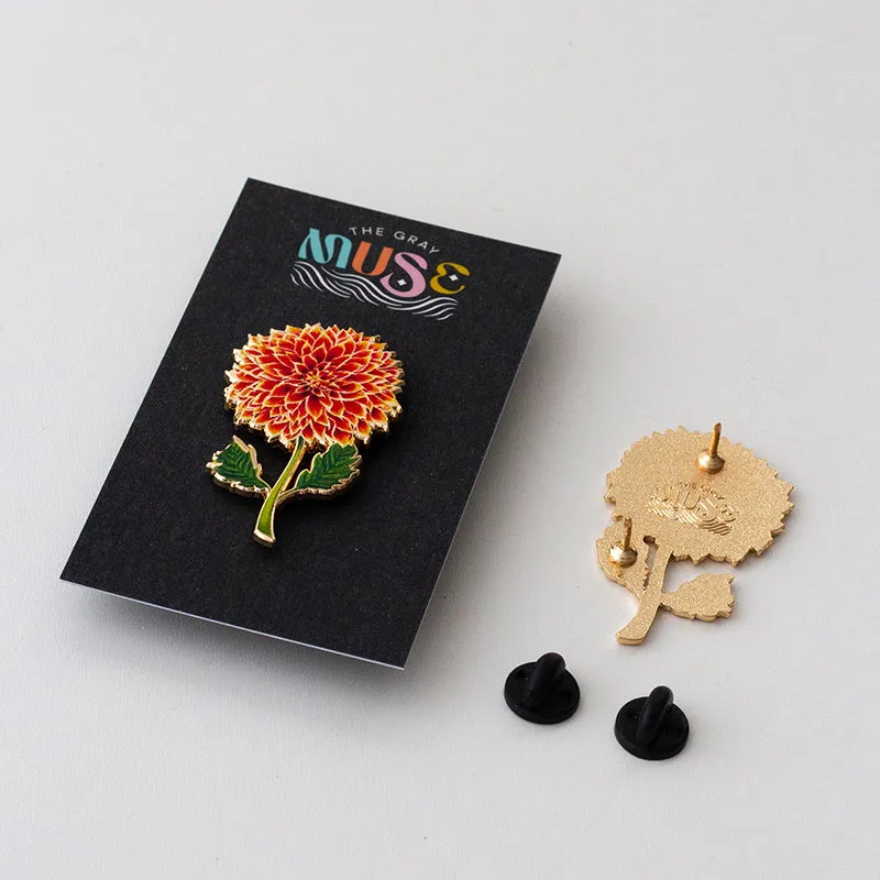 Dahlia (Red/Orange) Floral Enamel Pin