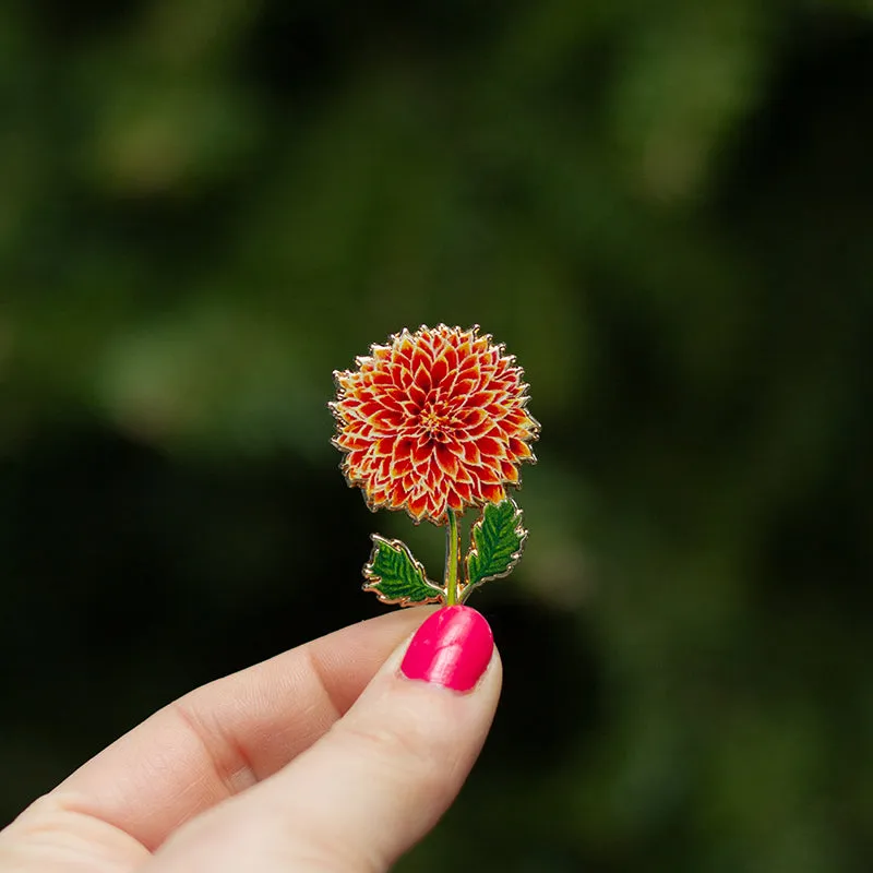 Dahlia (Red/Orange) Floral Enamel Pin