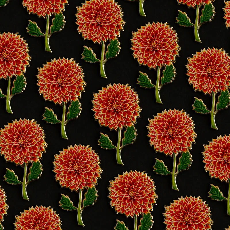 Dahlia (Red/Orange) Floral Enamel Pin