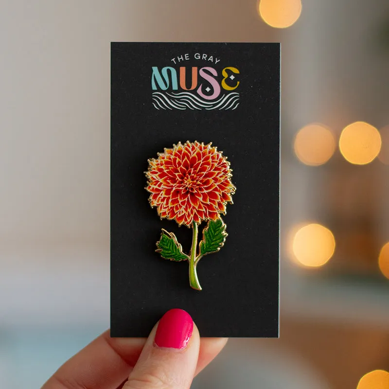 Dahlia (Red/Orange) Floral Enamel Pin