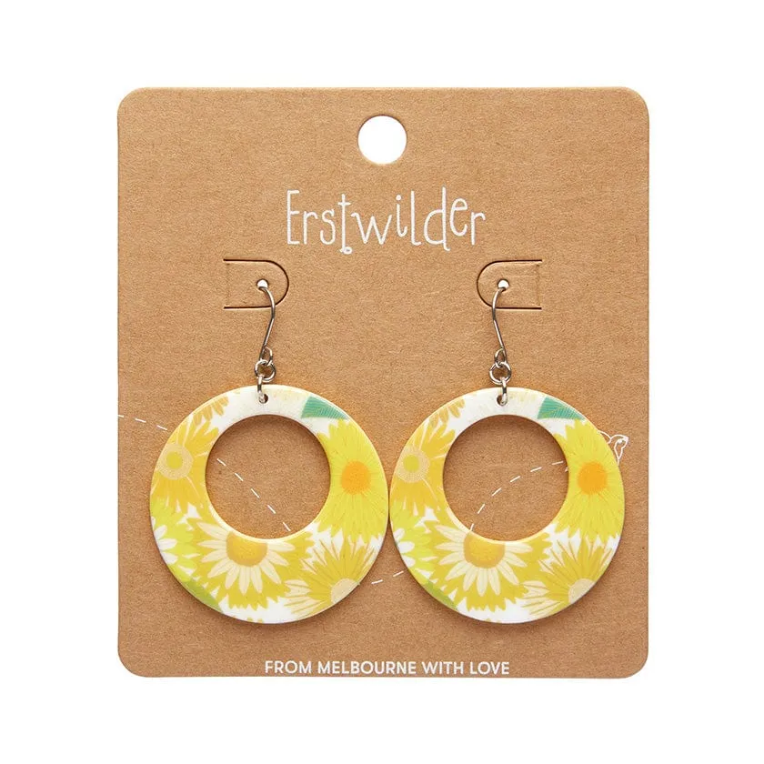 Daisy Circle Drop Earrings - Yellow