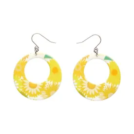 Daisy Circle Drop Earrings - Yellow