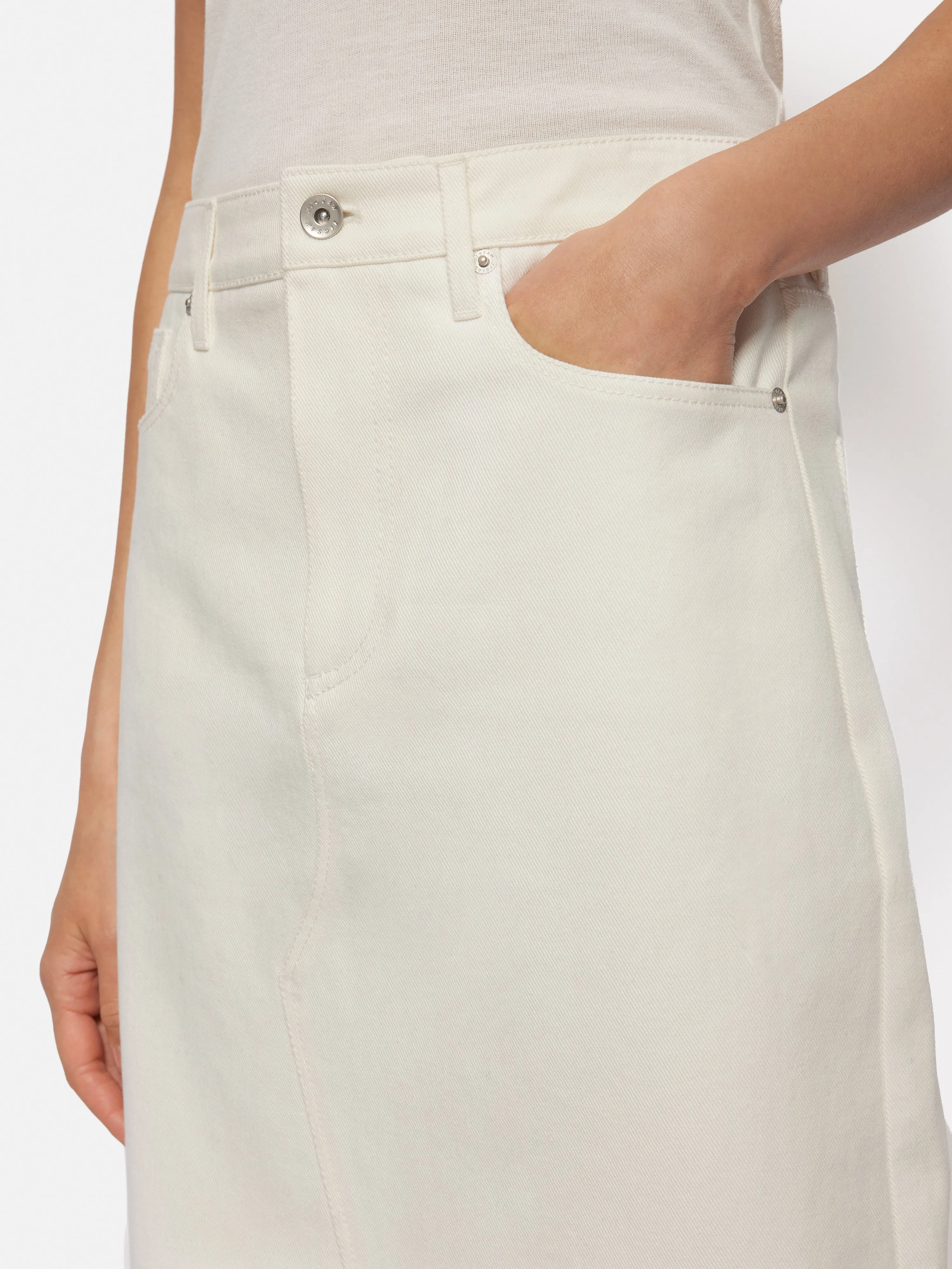 Denim Maxi Split Front Skirt | Ecru